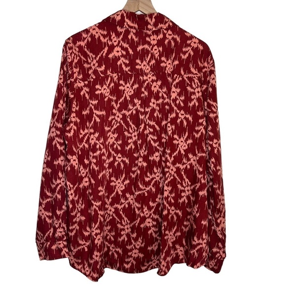 Knox Rose Long Sleeve Button-Down Shirt Red Patterned Collared Lyocell Size XXL - Picture 2 of 9